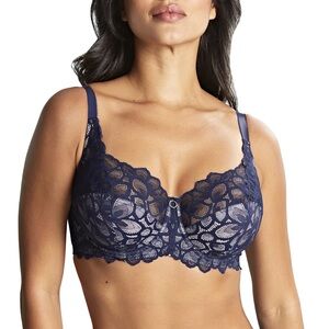 NWT Panache Allure Stretch Lace Full Cup Lace Underwire Bra Navy Blue SZ 34DDD